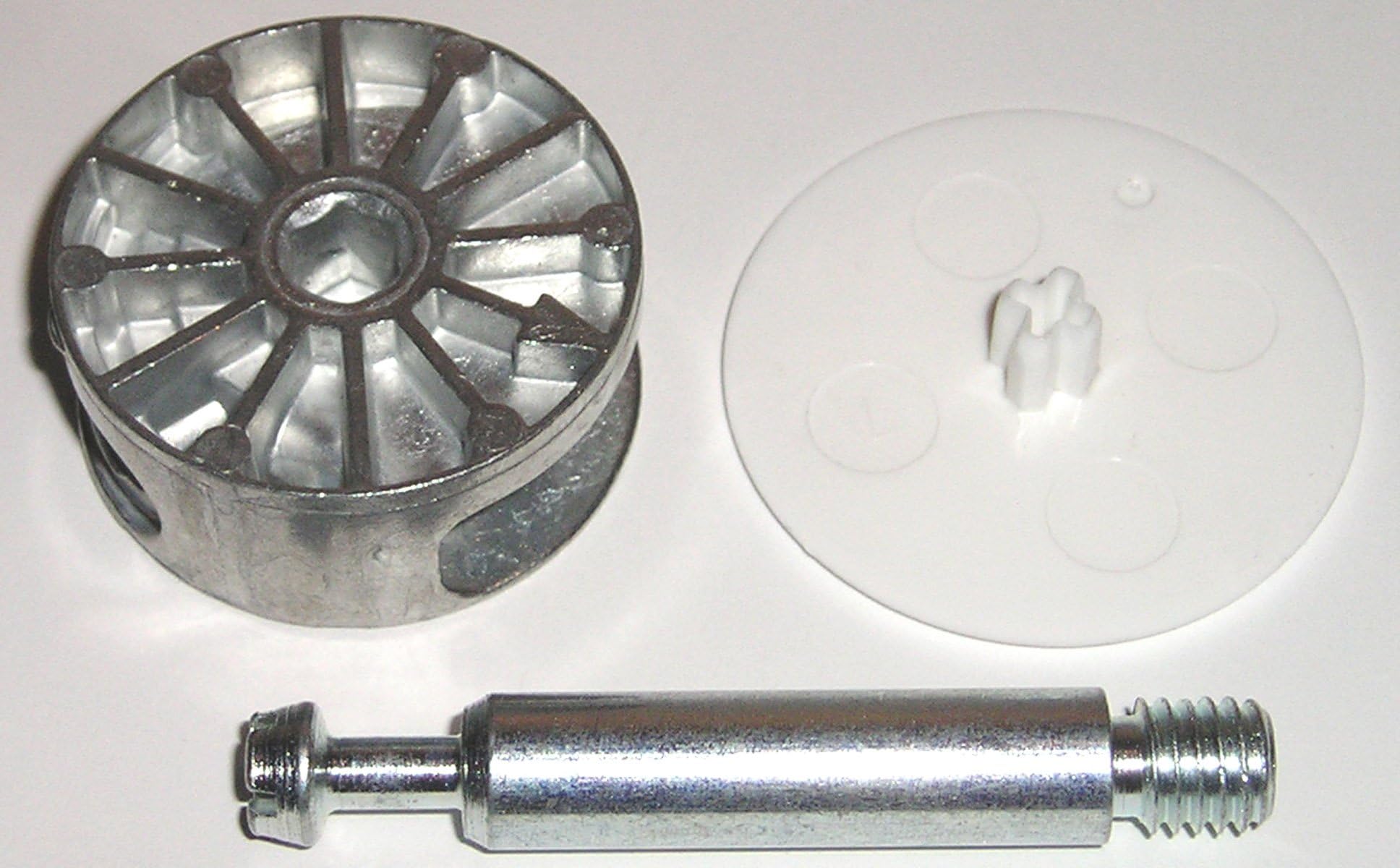 35mm Cam Disc Lock Furniture Connector Kit Includes 8mm x 48.5mm Threaded Dowel Pin and White Cover Cap