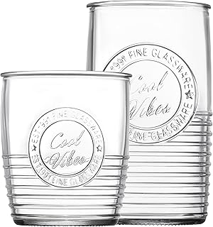 Le'raze Set of 8 Original Mason Drinking Glasses 4-18oz. Highball Tumbler Glasses, and 4-13oz. Whiskey Glass Cups for Everyday Home Use, Water, Beer, Juice, Cocktail.