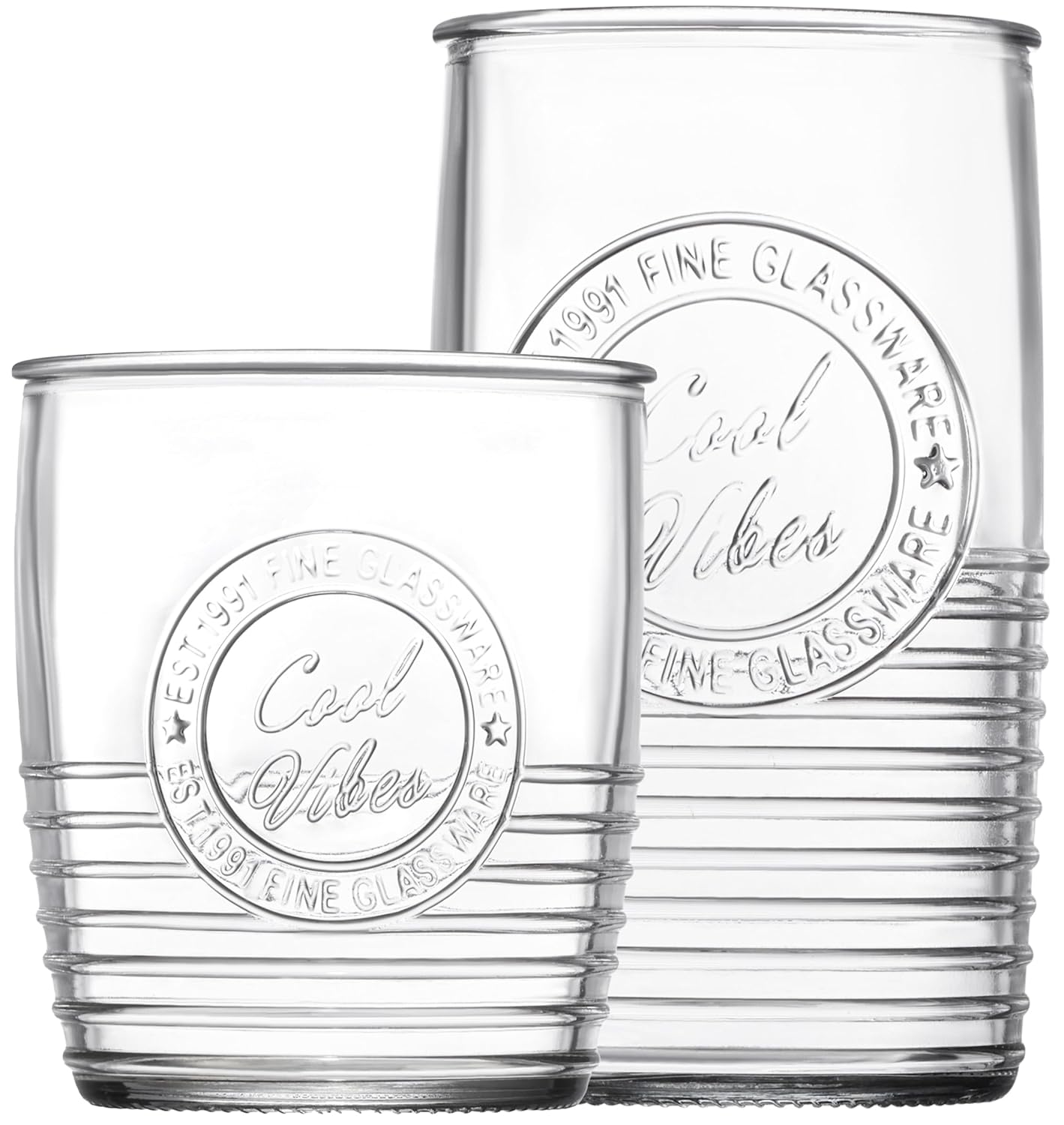 Leraze Set of 8 Original Mason Drinking Glasses 4-18oz Highball Tumbler Glasses and 4-13oz Whiskey Glass Cups for