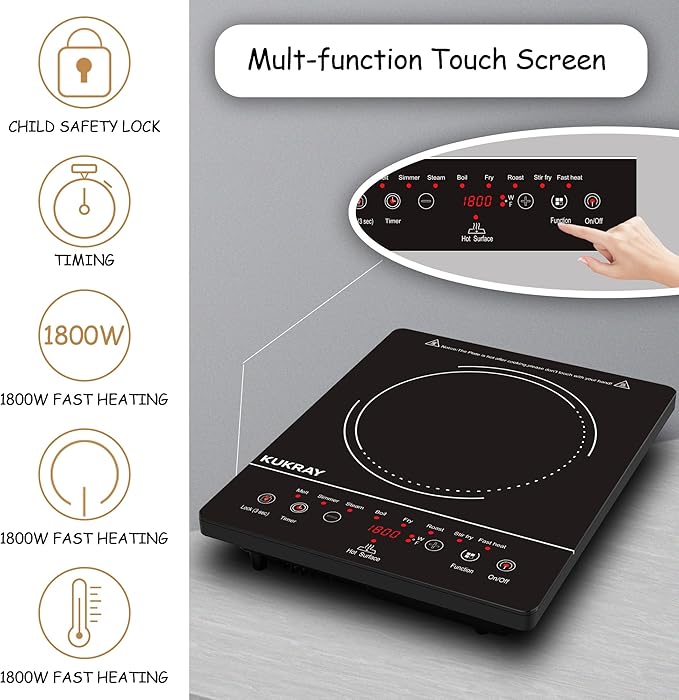 Estufa Eléctrica de 1 Puesto Vitrocerámica 1800W 110V Portátil miniatura 5