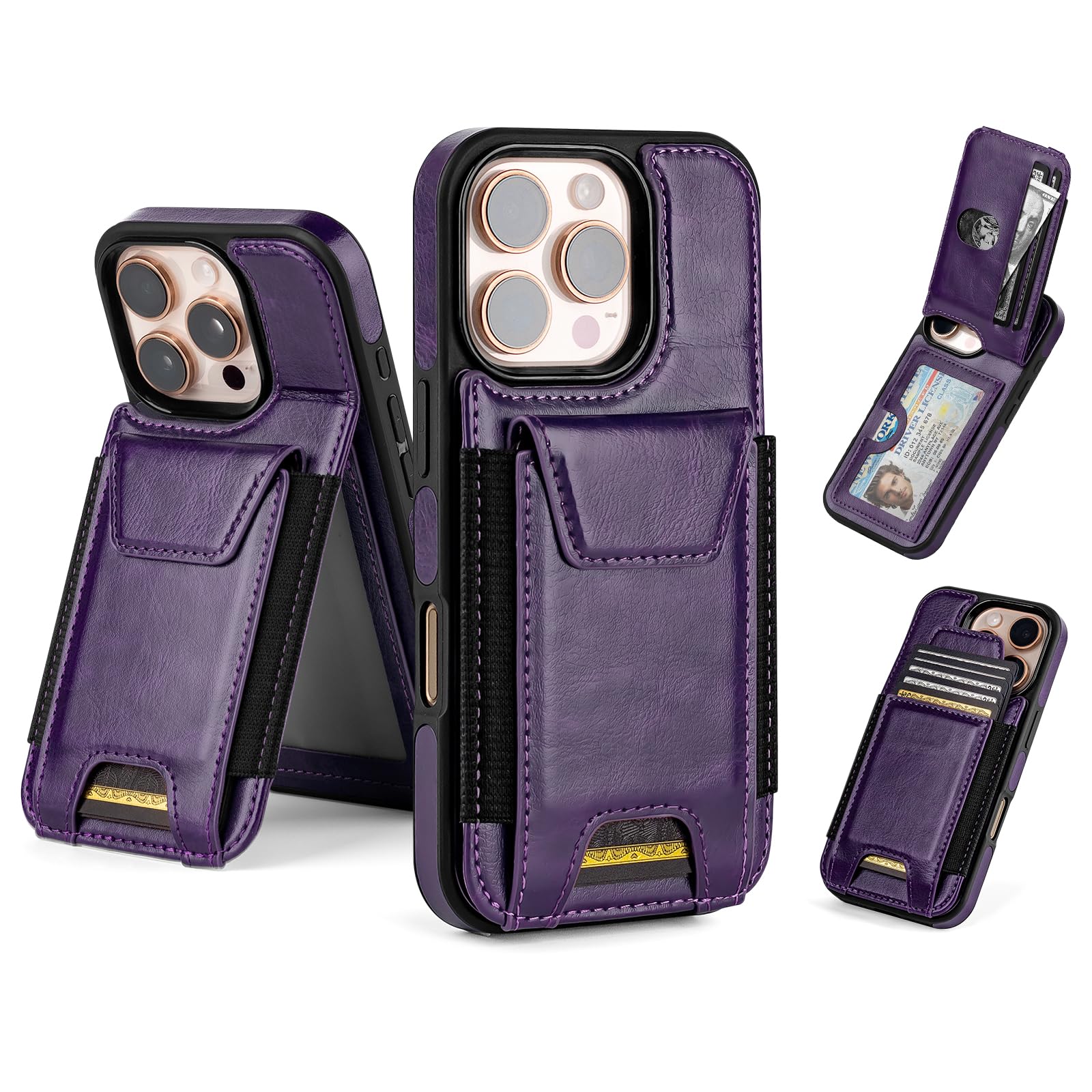 SkyEagle for iPhone 16 Pro Case Wallet with Card Holder,Darkpurple | Magnetic Clasp,RFID Blocking,PU Leather,Flip Folio Shockproof Phone Cover,with