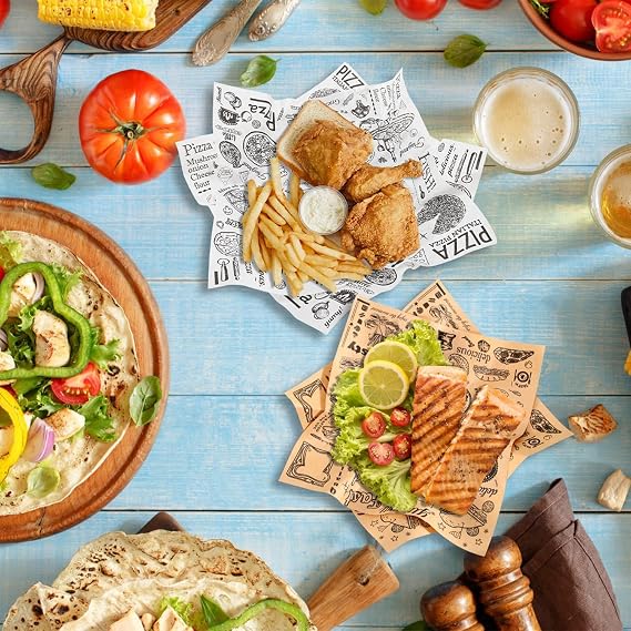 AEE® 100 Adet Vintage Gazete Desenli Yağ Geçirmez Sunum Kağıdı 25x35 cm | Hamburger, Fast Food, Mangal ve Paket Servis İçin Gıda Altlığı