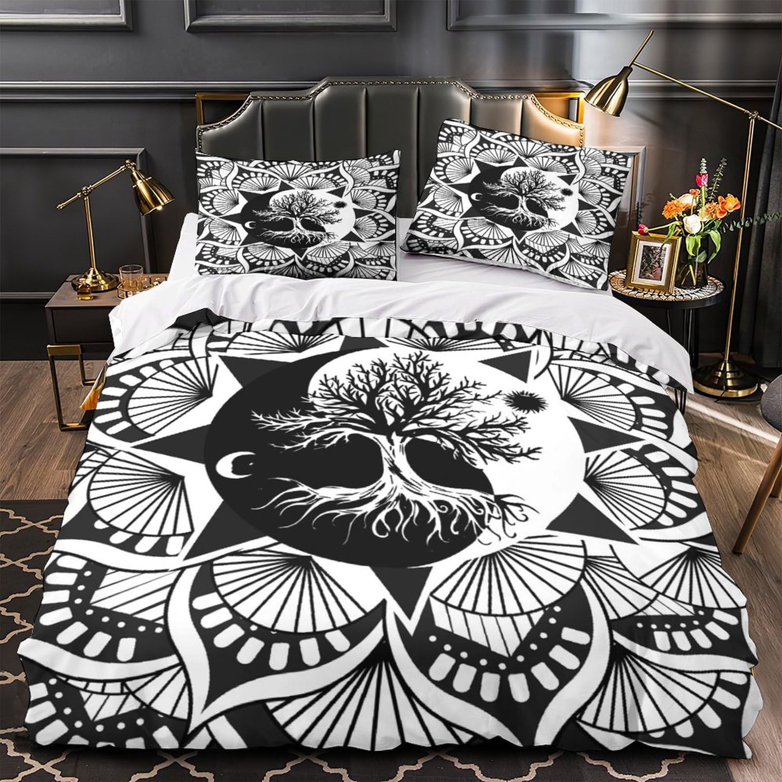 Housse de couette mandala imprimé 3D pour une chambre d'ado moderne et zen avec ses 2 taies