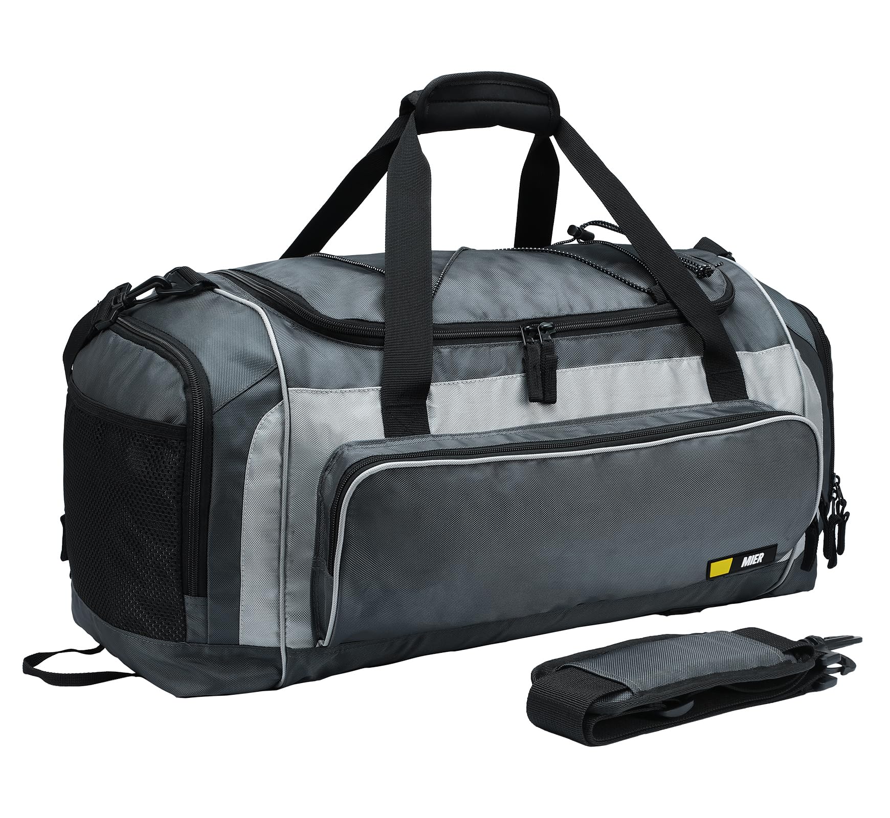 MIER Borsa sportiva grande da uomo con scomparto per scarpe, 60 l, grigio, sportiva, grigio, Sportivo