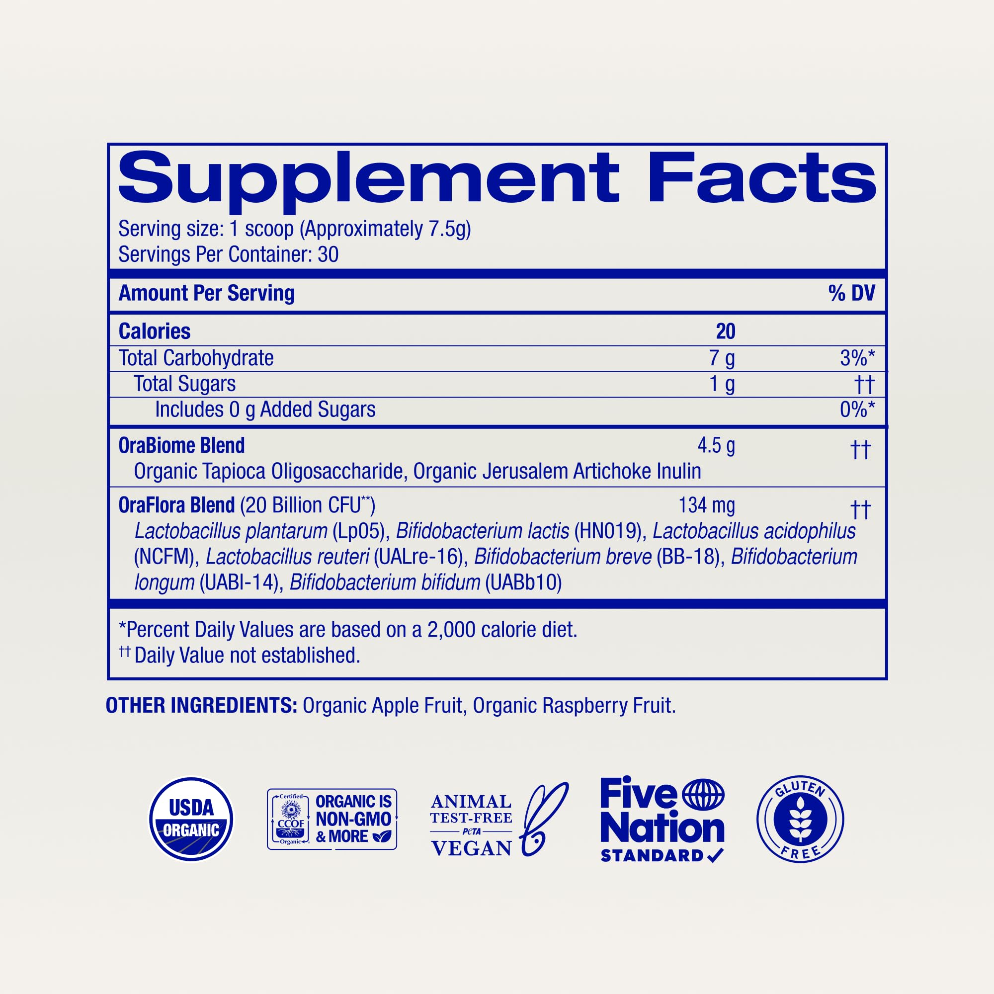 Ora Organic Prebiotic and Probiotic Powder Supplement - 20 Billion Probiotics, 7 Strains for Best Prebiotic Powder, Non-GMO, Probiotics for Women, Men & Kids - Apple Raspberry Flavor, 30 Servings… — Amazon image 9