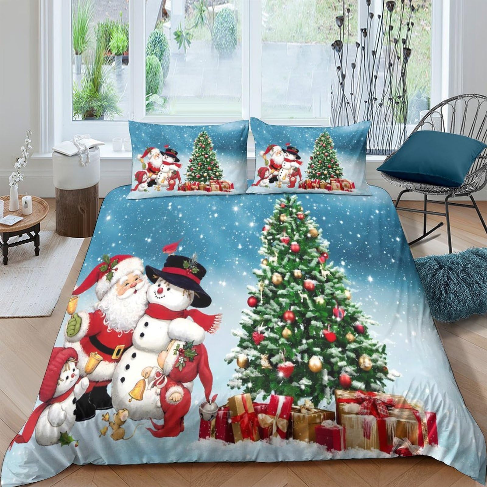 Ctjqhvkz Style-2 3D Printed Christmas Tree Fitted Sheet Microfiber Festive Santa Snowman Mattress Cover Bedroom Decor Single（135X200cm）