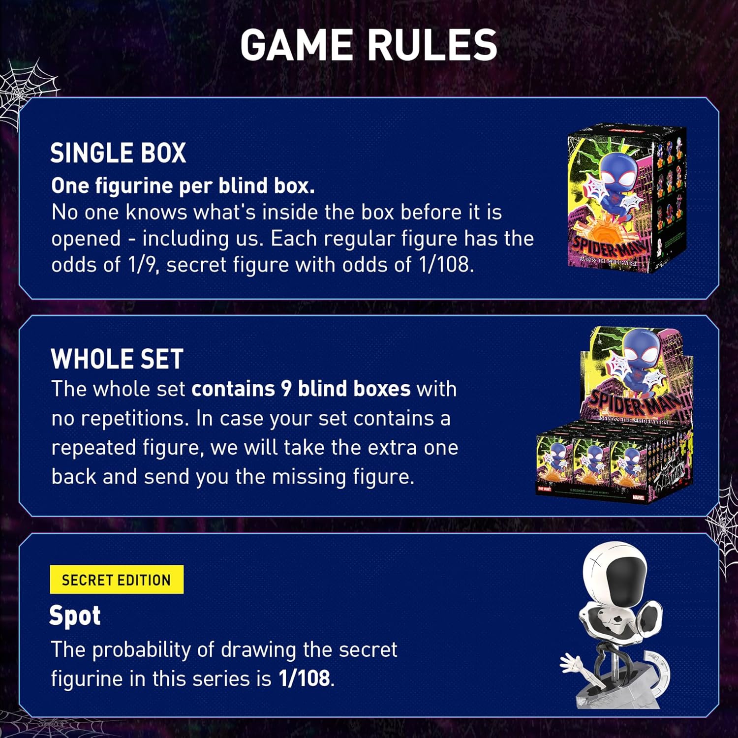 POP MART Marvel Spider-Man Across The Spider-Verse Series Figures, Blind Box Figures, Random Design Action Figures Collectible Toys Home Decorations, Holiday Birthday Gifts, Single Box