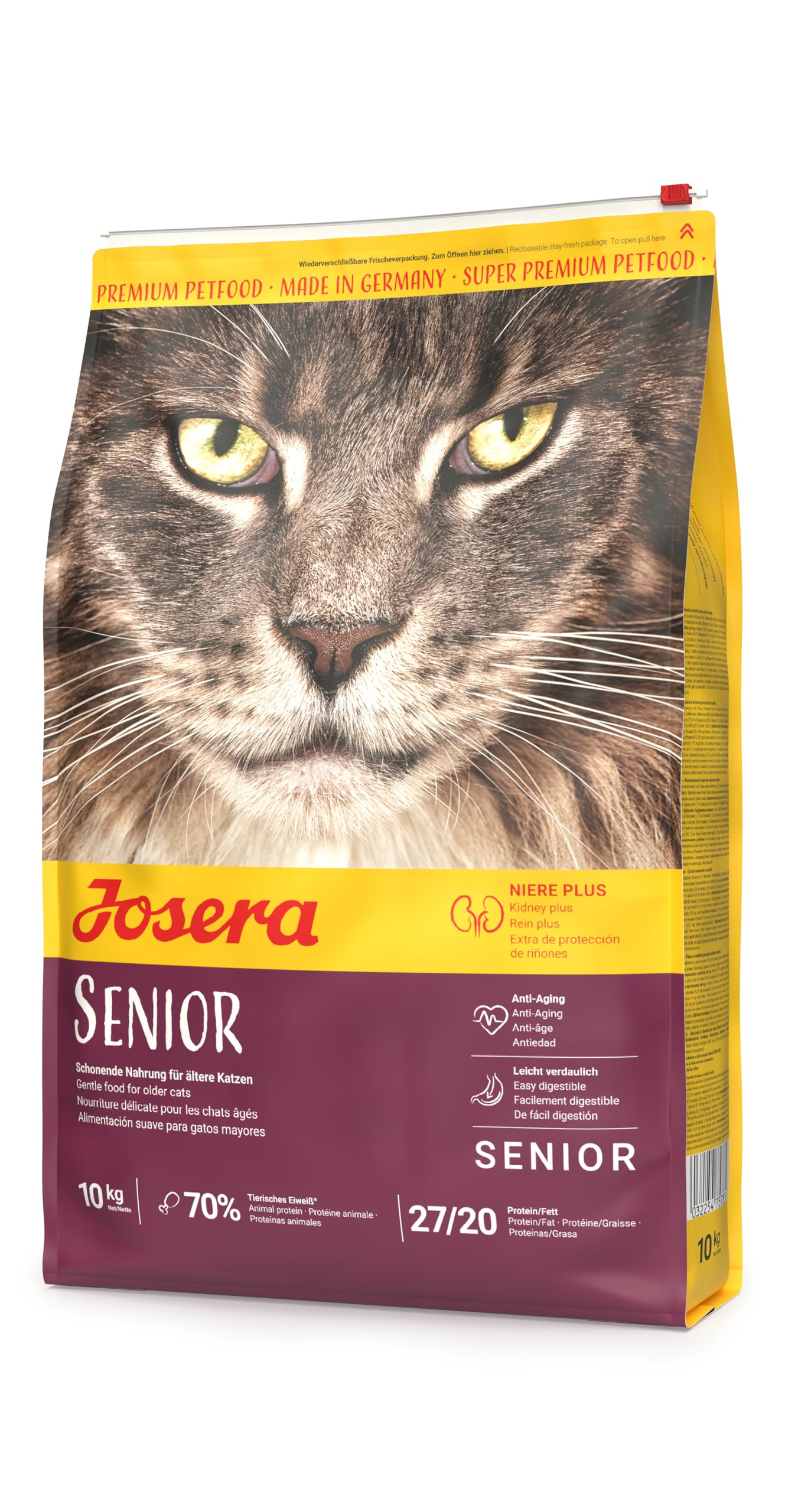 JOSERA Senior (1 x 10 kg) | Senior | Premium Trockenfutter für ältere Katzen oder Katzen mit Niereninsuffizienz | Geflügel & Reis | leicht verdaulich | getreidefrei | Katzenfutter | 1er Pack