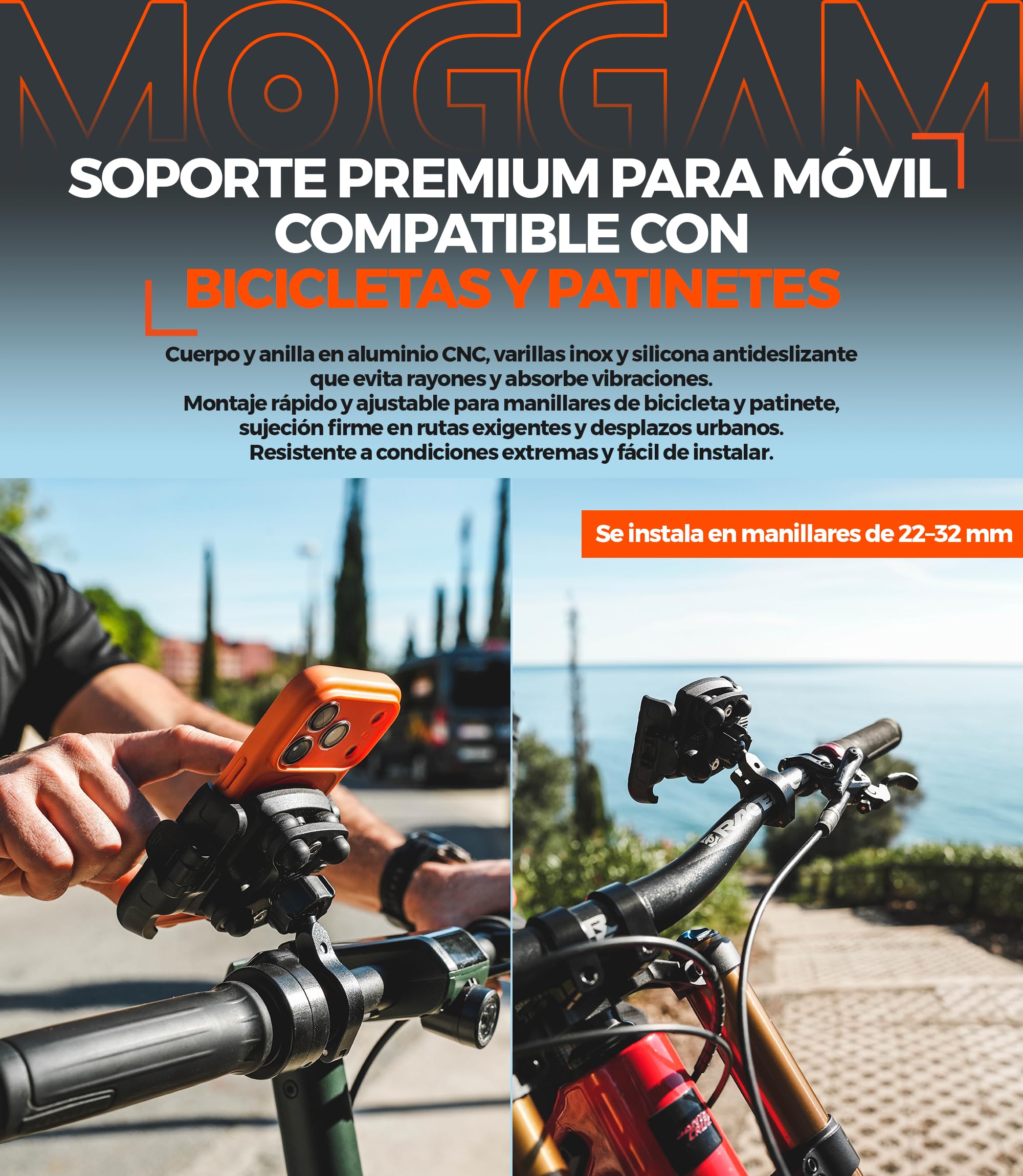 Soporte Movil Moto Antivibración de Aluminio CNC Liberación Rápida y Rotación 360° para Montaje en Manillar Espejo Retrovisor y Barras 12–14 mm Compatible con Scooter Bicicleta y Patinete Eléctrico — view 7
