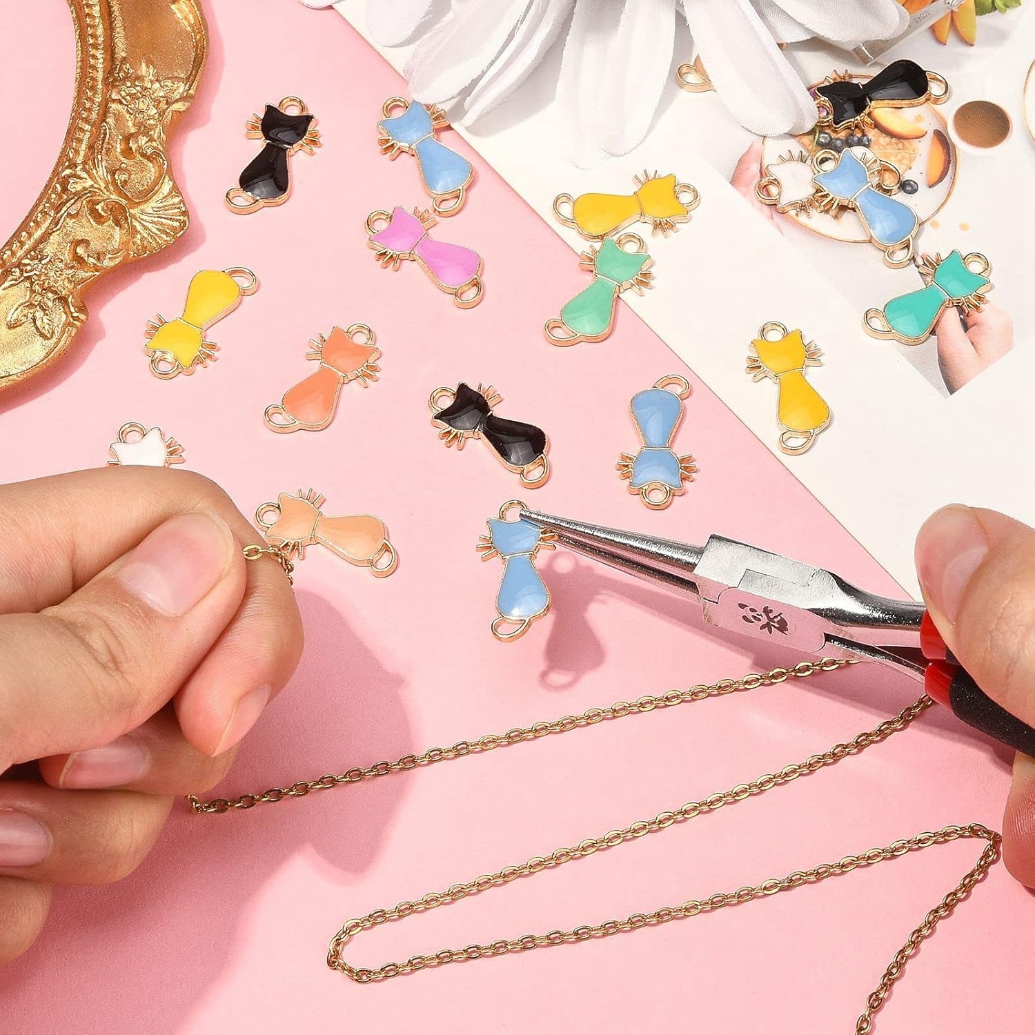 DanLingJewelry 100pcs Random Color Enamel Cat Charms Alloy Pendants Cute Craft Supplies With Loop for Jewelry Making - Image 5