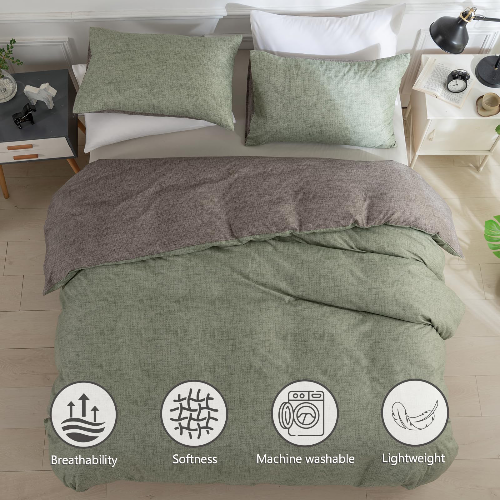 TTCM King Size Duvet Cover Sets, Green King Duvet Cover Set including Zipper Closure, 3 Piece Bedding Set - Image 3