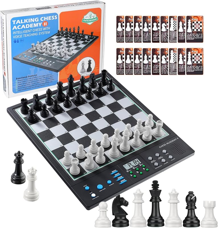 Tablero de ajedrez electrónico avanzado, juego de ajedrez para computadora inteligente, aprendizaje de entrenador de voz AI para niños, ELO 2200+ para mejorar jugadores, piezas grandes magnéticas y tablero perfecto para adultos, pantalla LCD (negro)