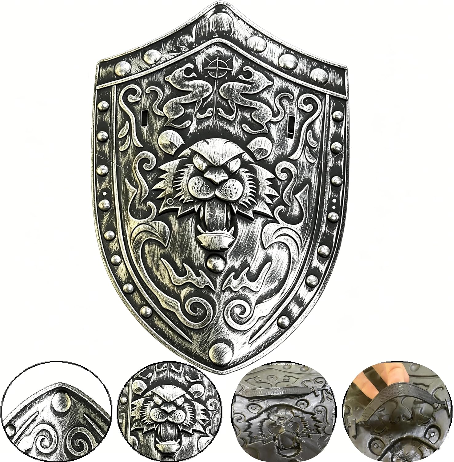 2pcs Medieval Shield, Medieval Plastic Knight Shield Costume Accessories, Vintage Knight Cosplay Props for Halloween Cosplay Party, 11.61 x 7.87 Inch
