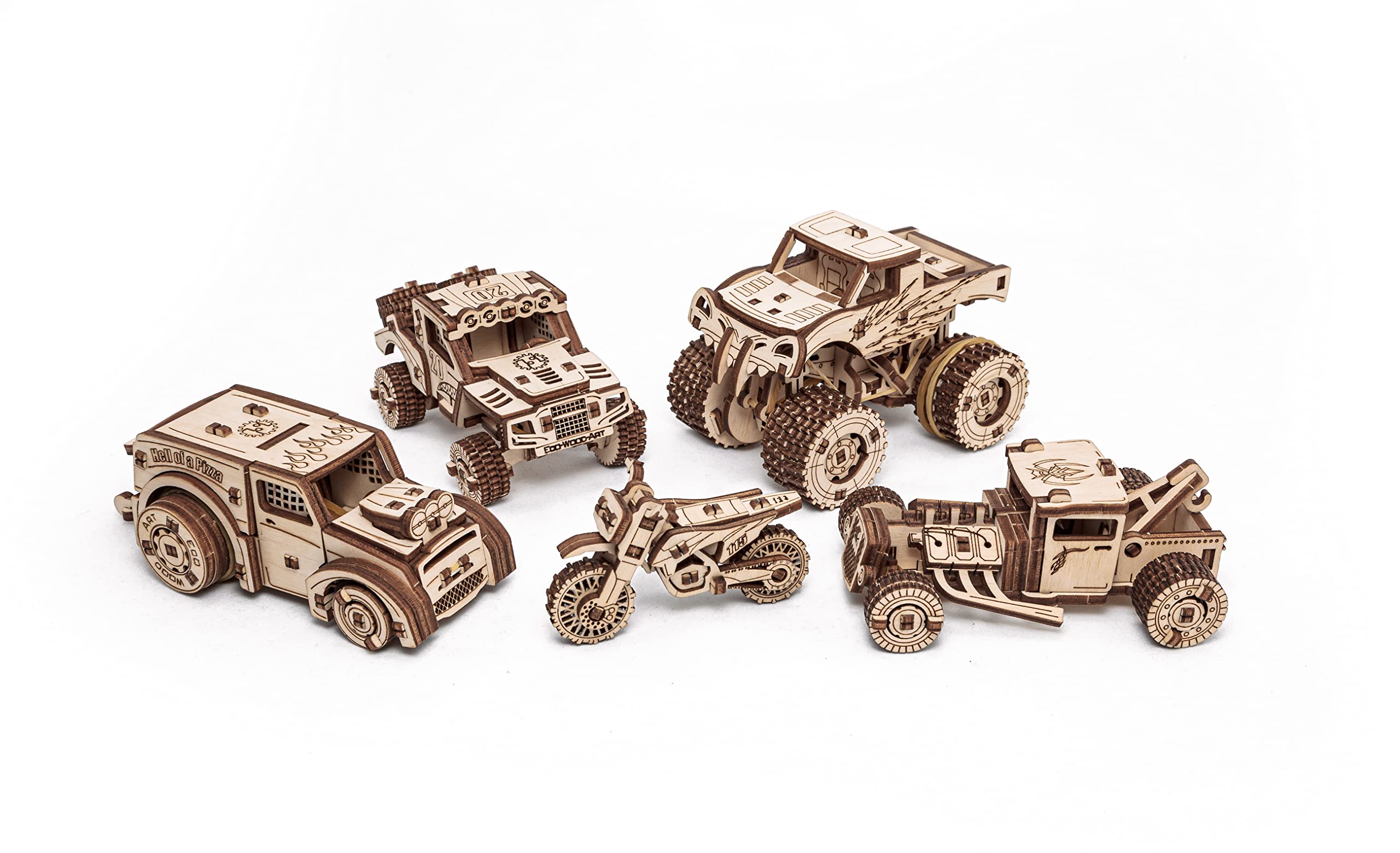EWA Eco-Wood-Art Vehicles Set 3D Holzpuzzle für Jugendliche und Erwachsene-Mechanisches Transportset Modell-DIY-Bausatz, Selbstmontage, kein Kleber erforderlich-364 Stück, natürlich