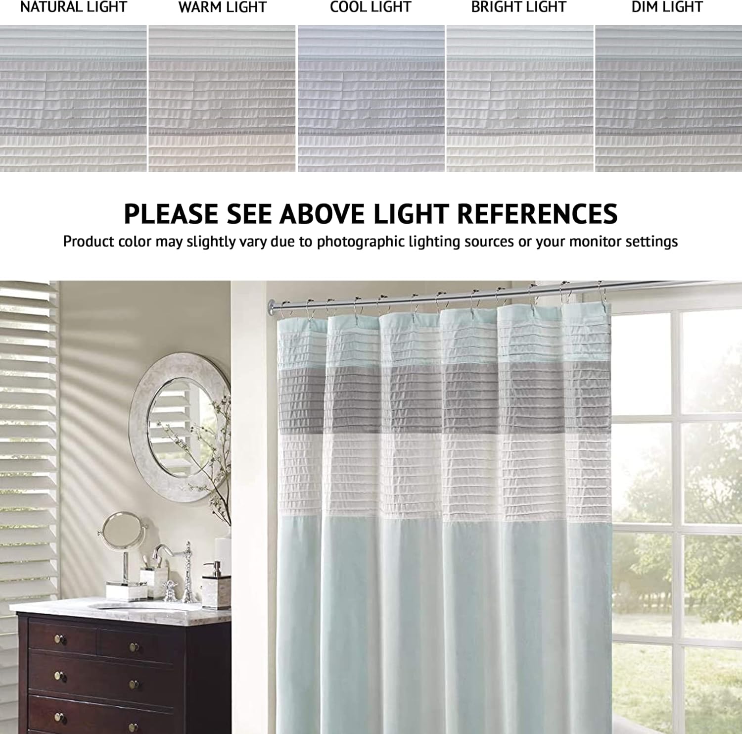 Madison Park Amherst Bathroom Shower Curtain Faux Silk Pieced Striped Modern Microfiber Bath Curtains, 72x72 Inches, Aqua : Everything Else