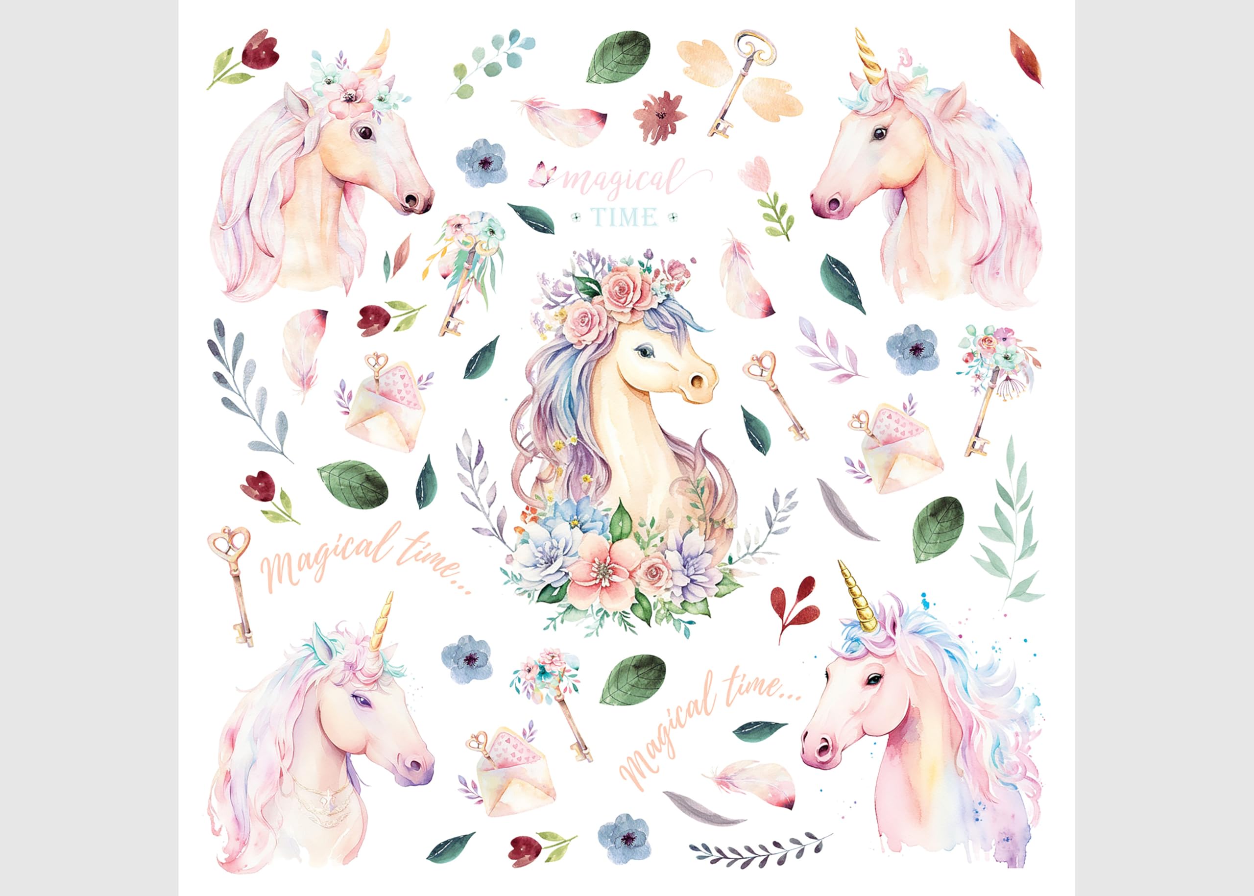 AG Design ADKS 3936 Magic Unicorn Watercolour Children's Room Wall Stickers, Wall Sticker Decoration 30 x 30 cm
