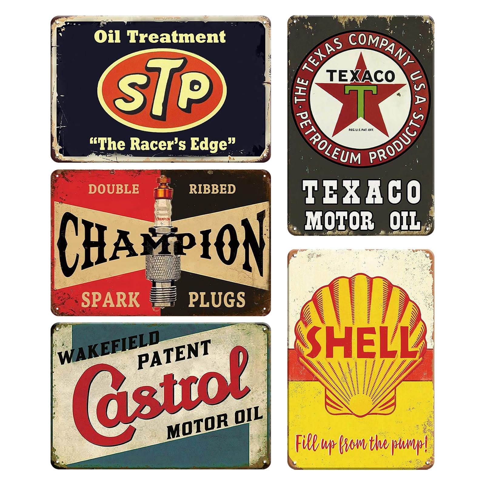 5 Carteles Decorativos de Chapa Retro para Garaje - 20 x 30 cm, Decoración Vintage, Cartel de Metal para Coche y Motor, Decoración de Pared