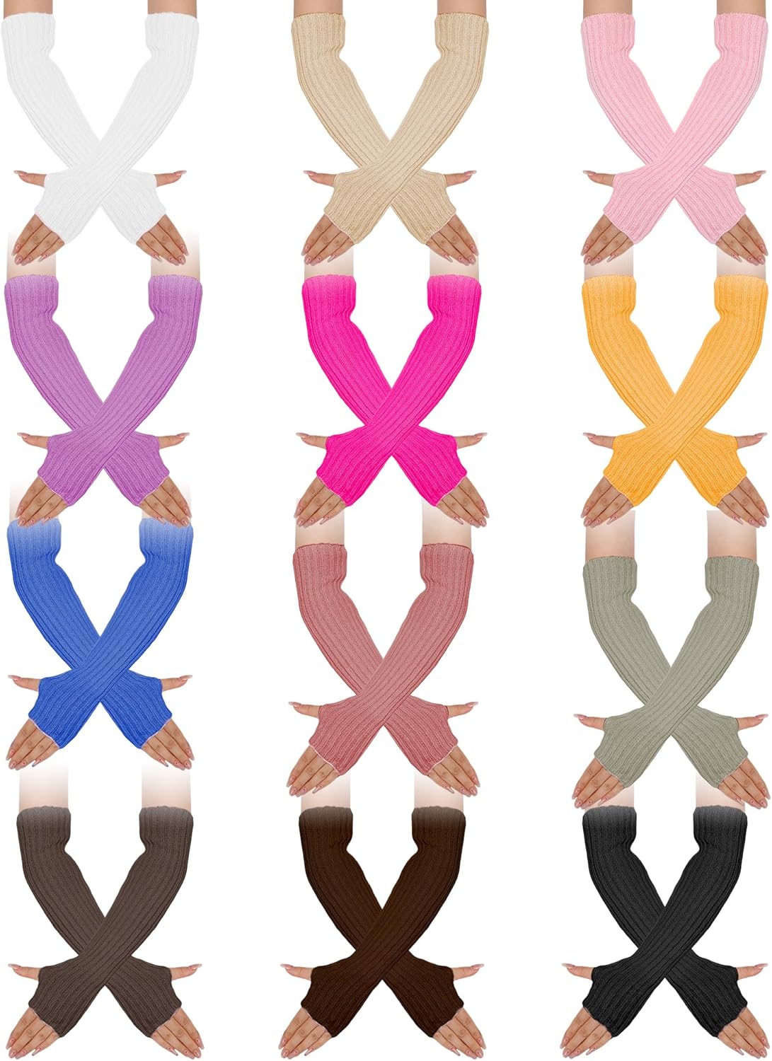 Suhine 12 Pairs Arm Warmers for Women Cute Knit Long Fingerless Gloves Wrist Warmers with Thumb Hole Y2k Japanese Style for Cold Weather Typing Driving Cosplay Winter Christmas Gift