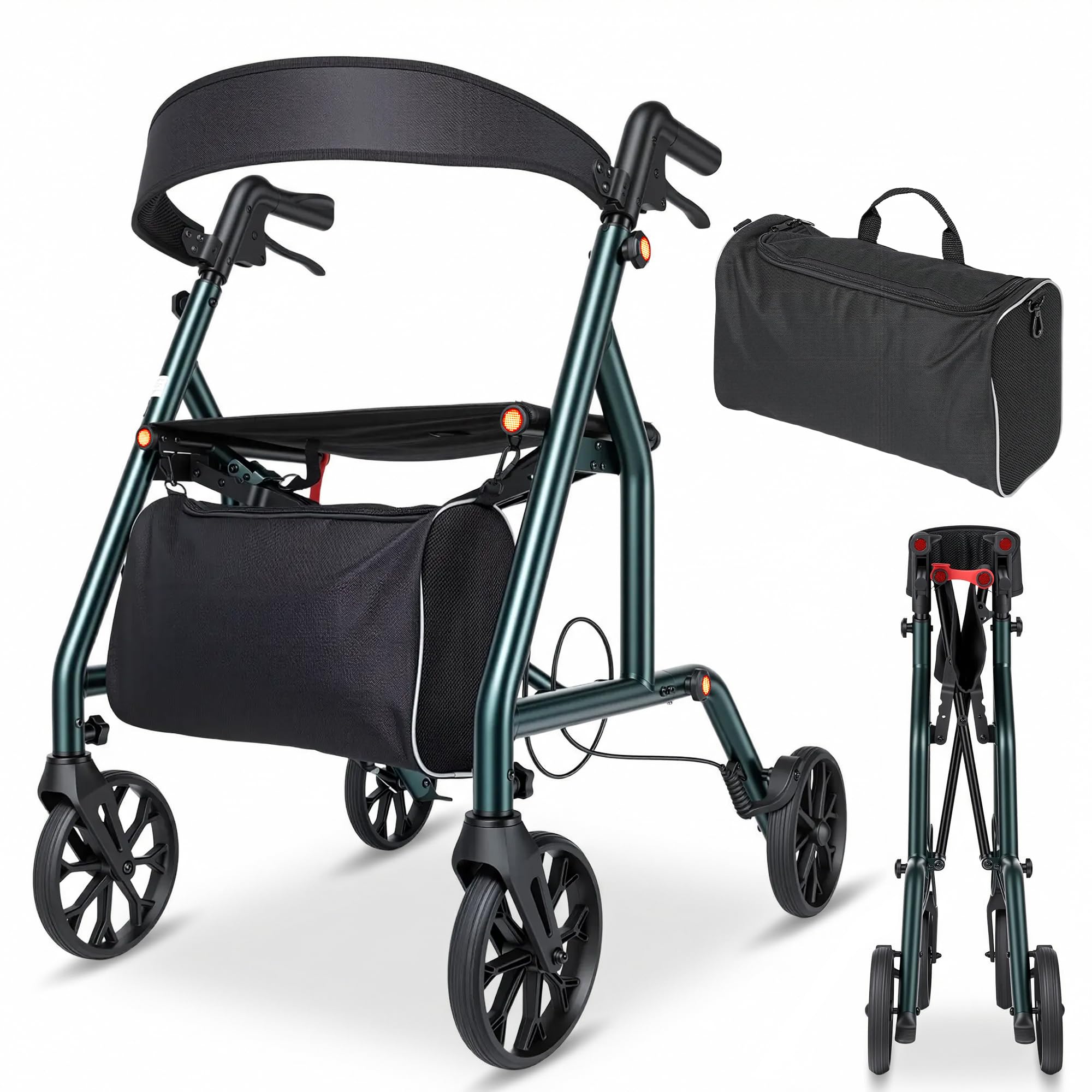 Careboda Andador plegable, ruedas 20cm, todoterreno, altura regulable | Perfil Estrecho para Interiores, Ruedas de 20 cm Todo Terreno, Mangos Regulables en Altura, Movilidad Reducida