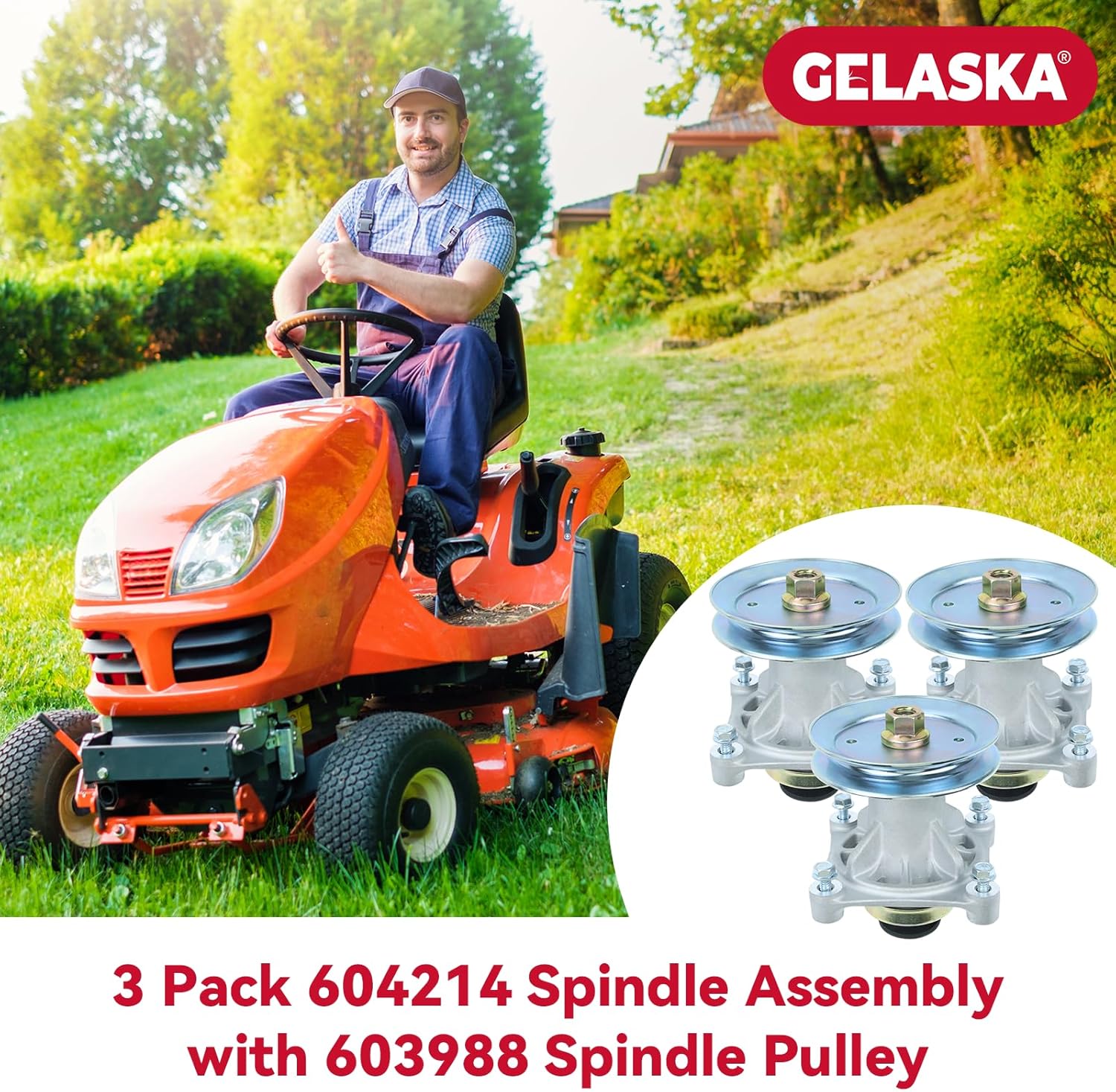 GELASKA 3 Pack 604214 Spindle Assembly with 603988 Pulley Replaces Hustler Raptor 52 Inch Deck Spindle, Hustler Raptor 52 Inch Spindles 935817, 934794 936492 936500 934802 935759 933077 934414 Decks