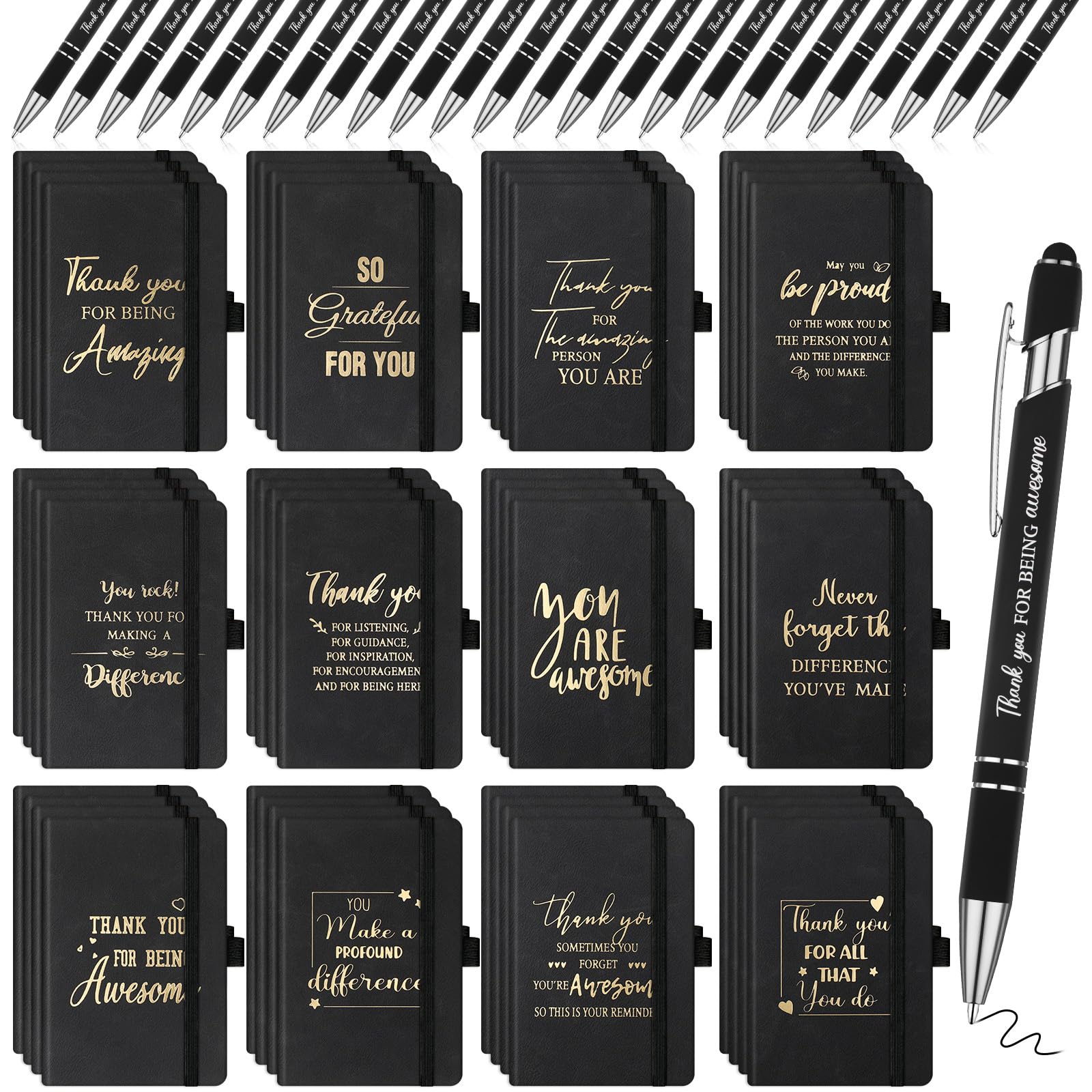 Qeeenar 48 Pcs Employee Appreciation Gifts Hardcover Executive Notebooks A6,24 Thank You Notebooks Motivational Journals and 24 Pens Bulk for Team