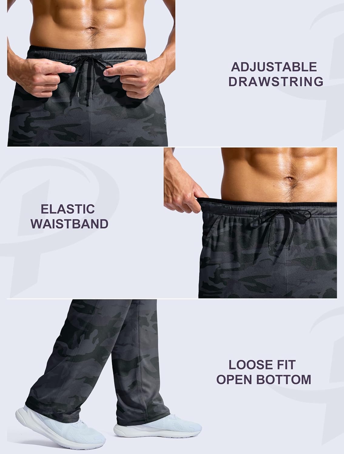 Pudolla Men's Lightweight Mesh Sweatpants Loose Fit Open Bottom Athletic Workout Gym Pants with Zipper Pockets