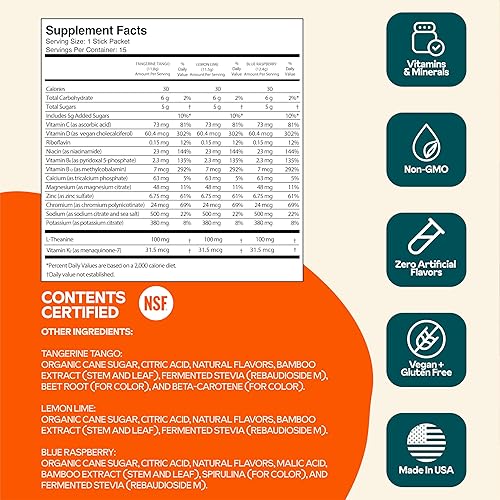 Miniatura 3 de Paquetes de electrolitos en polvo con 13 nutrientes esenciales  Amplificador de energía + hidratación  100 mg de L-teanina  Mejora la energía, la