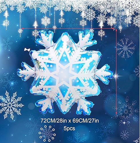 Miniatura 5 de DOIITIEN - 5 globos de papel de aluminio de copo de nieve congelado, nieve, Navidad, pastel, globos de helio, arco de guirnalda para niñas,
