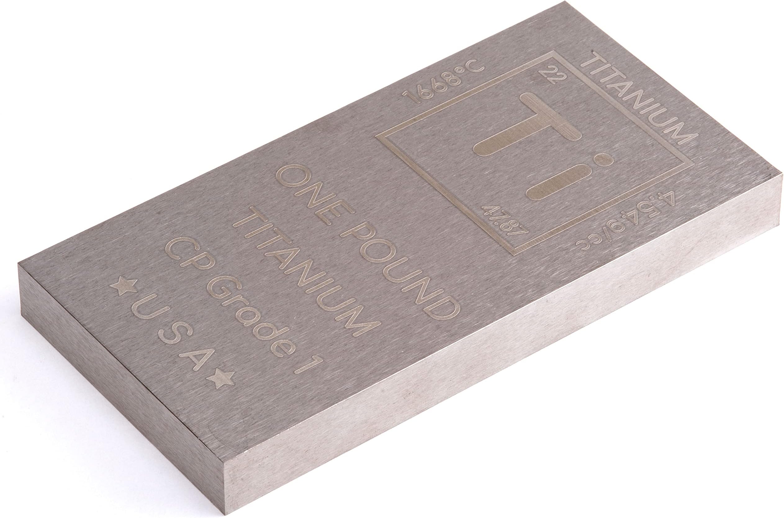 Titanium Bar - 1lb Engraved Commercially Pure Bullion Bar Chemistry Element Design by Unique Metals