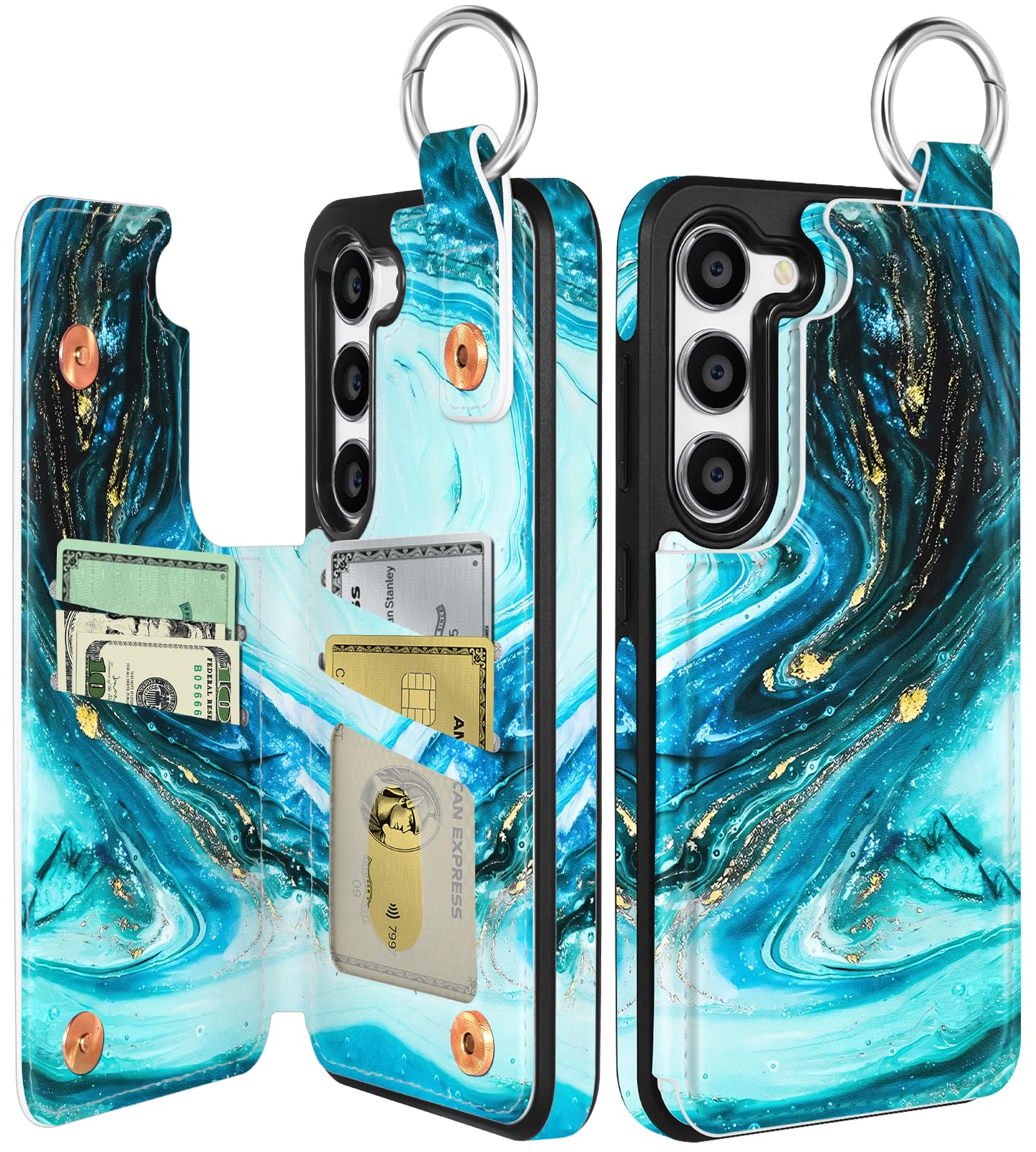 Shorogyt Etui portfelowe na telefon Samsung Galaxy S23, z uchwytem na karty, designerski wzór marmuru, podpórka, magnetyczne zapięcie, z klapką, skórzane etui na telefon S23, dla kobiet, mężczyzn
