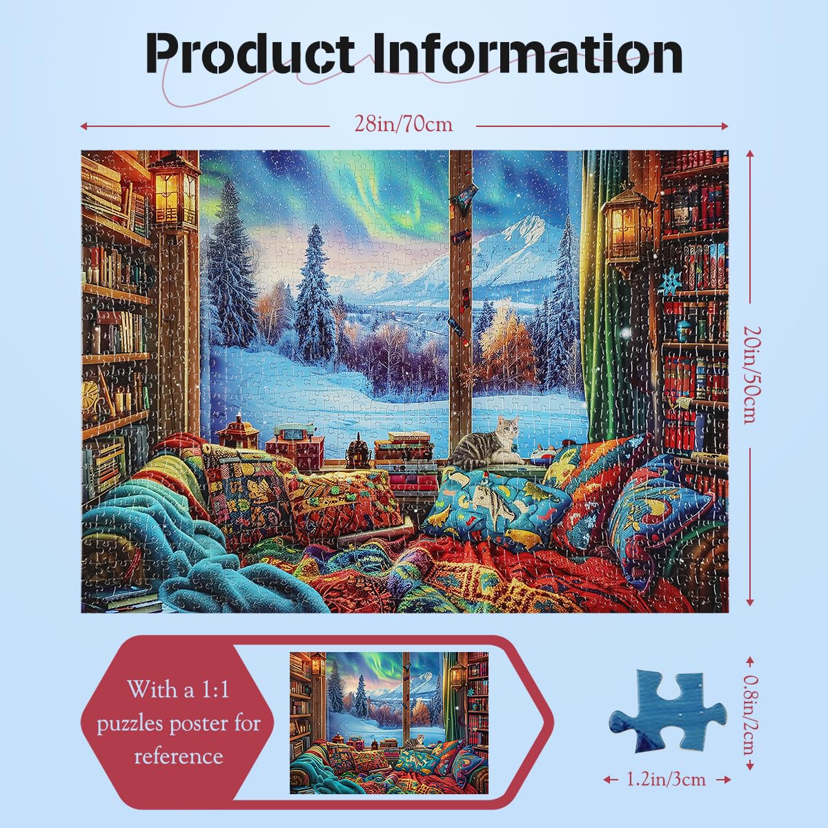 MISITU 1000 Pieces Jigsaw Puzzles for Adults Winter Reading Books 1000-Pieces Puzzles Snow Cats Art Jigsaw Puzzles Impossible Hard Difficult Challenging Jigsaw Puzzle for Adults 28 x 20 inch - Image 2