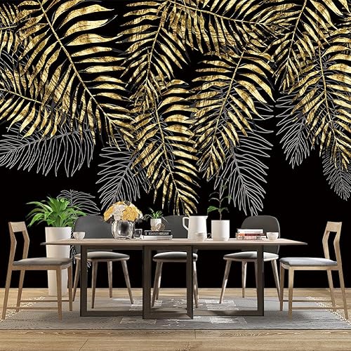 Miniatura 3 de Mural de hojas negras y doradas para dormitorio, papel tapiz botánico tropical, decoración de plantas, sala de estar, fondo de televisión, mural de