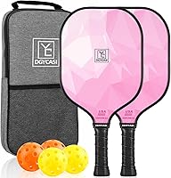 YC DGYCASI USAPA Approved Pickleball Paddles Set of 2 - Fiberglass Lightweight Rackets, 4 Balls & Bag, Pink, Large Sweet Spot for All Levels