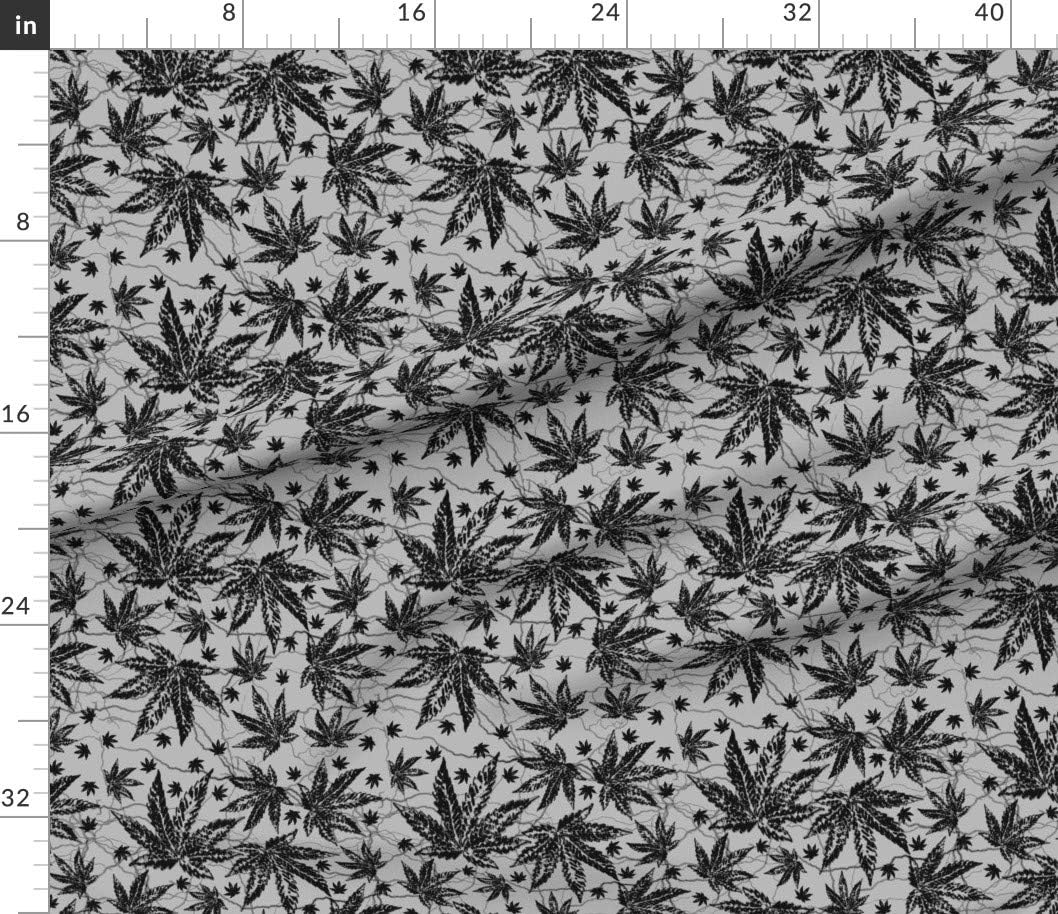 Spoonflower Fabric - Black & Gray Marijuana Cannabis Grass Weed 420 Hemp Printed on Petal Signature Cotton Fabric by The Yard - Sewing Quilting Apparel Crafts Decor