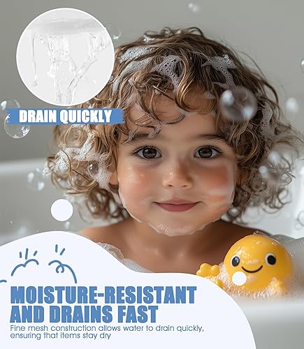 Miniatura 4 de Almacenamiento horizontal de juguetes de baño con 2 compartimentos, soporte de apertura con bolsillo lateral para productos de baño, accede,