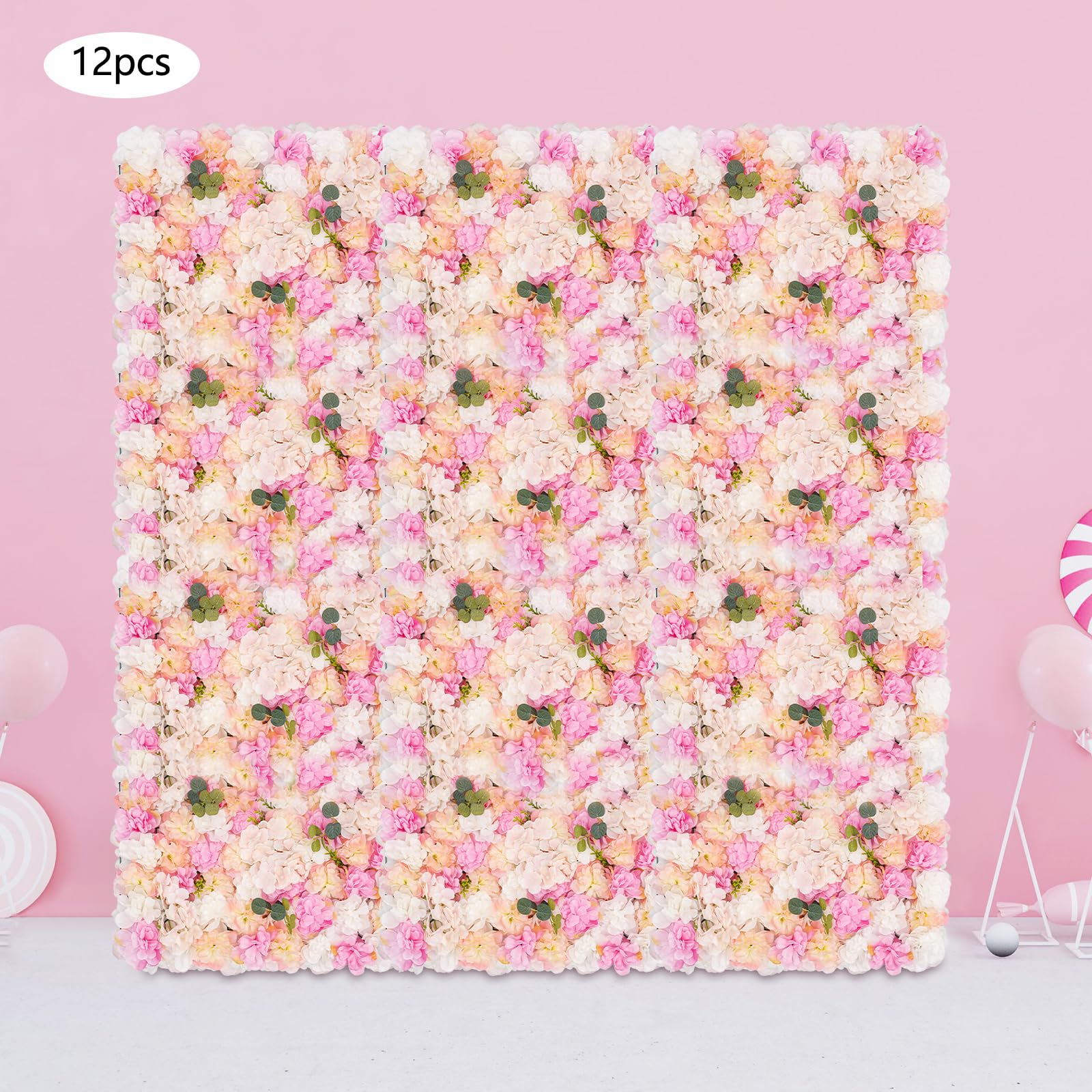 Fondo de pared de flores flor pared panel conjunto de flores artificiales pared para pasillo principal apartamentos escaparate rosa + blanco 40 x 60 x 2 cm 12 piezas