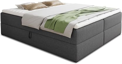 Sofnet Base Box Spring Bed with 2 Bed Boxes - Double Bed with Bonell Mattress and Topper, Upholstered Bed, Freestanding Bed, Bed Frame, Bedroom (Graphite (Inari 94), 140 x 200 cm)