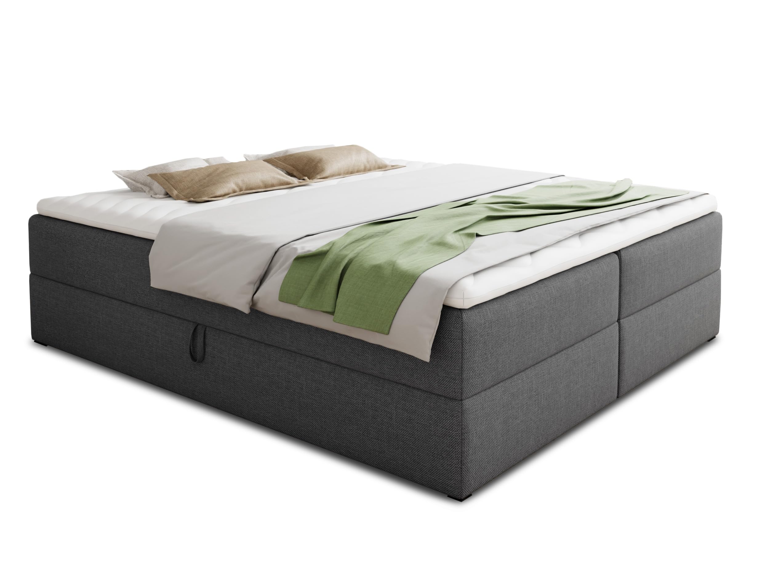 Sofnet Boxspringbett Base mit 2 Bettkästen - Doppelbett mit Bonell-Matratze und Topper, Polsterbett, Freistehendes Bett, Bettgestell, Schlafzimmer (Graphit (Inari 94), 180 x 200 cm)