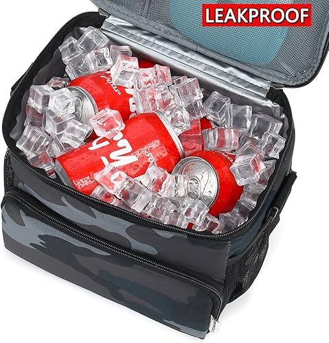 Miniatura 3 de Bolsa de almuerzo reutilizable aislada para adultos, lonchera grande para mujeres y hombres con correa ajustable para el hombro, bolsillo frontal