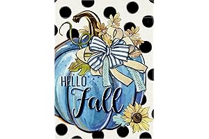 Hello Fall Teal Blue Pumpkin Decorative Garden Flag