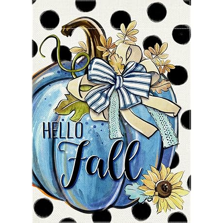 Hello Fall Teal Blue Pumpkin Decorative Garden Flag