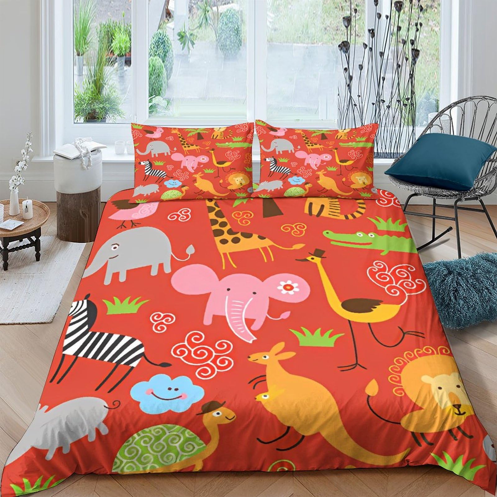 Housses de couettes animaux parure lit double 200x200cm facile à laver sans repassage