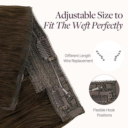 Miniatura 4 de GOO GOO Extensiones de cabello humano con alambre, color marrón chocolate 4A, natural, 22 pulgadas, 4.06 oz, extensiones de cabello con alambre