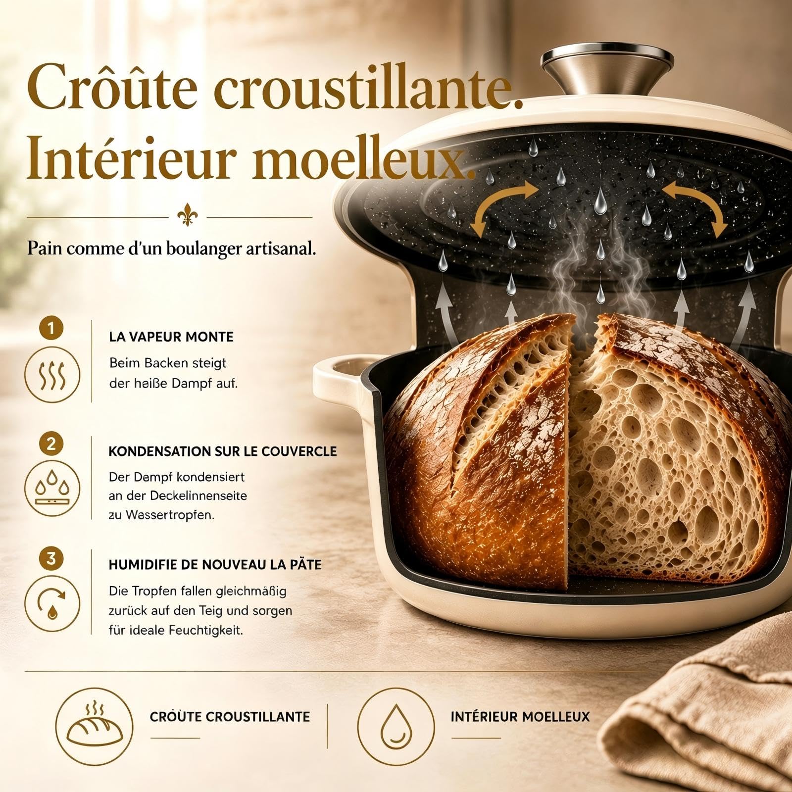 AHJ 4 Casseroles en Fonte Émaillée, Ensemble de cocottes avec poêle à Pain de 4,5 L, rôtissoire de 2,5 L, poêle à Griller de 1,2 L et Couvercle, antiadhésif, va au Four jusqu'à 260°C, Blanc
