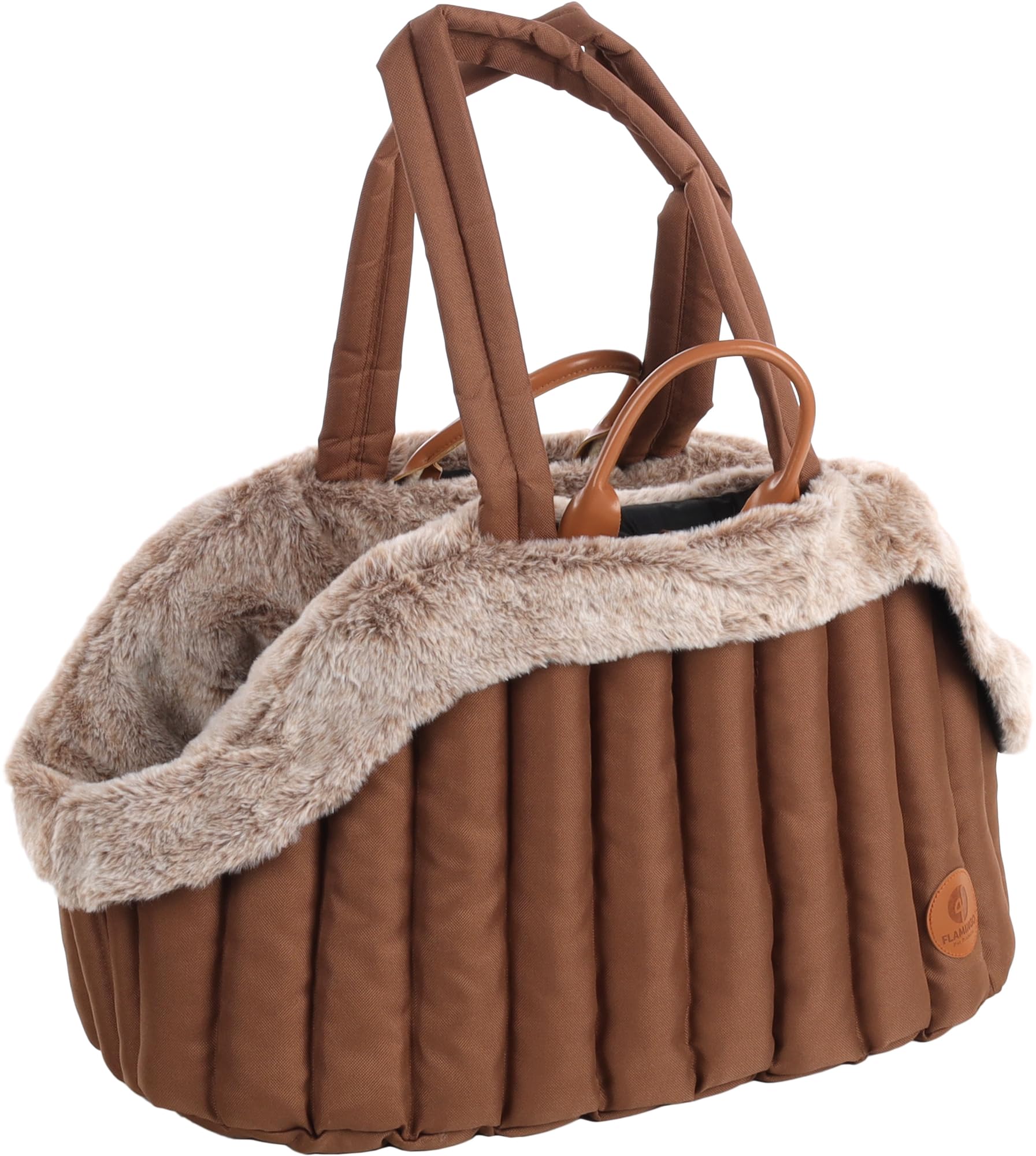 Flamingo Hundetasche - Tragetasche Tuke Braun - 49 x 30 x 32 cm - Polyester mit Schaumfüllung - waschbarer Innenbezug - Sicherheitsleine mit Karabiner
