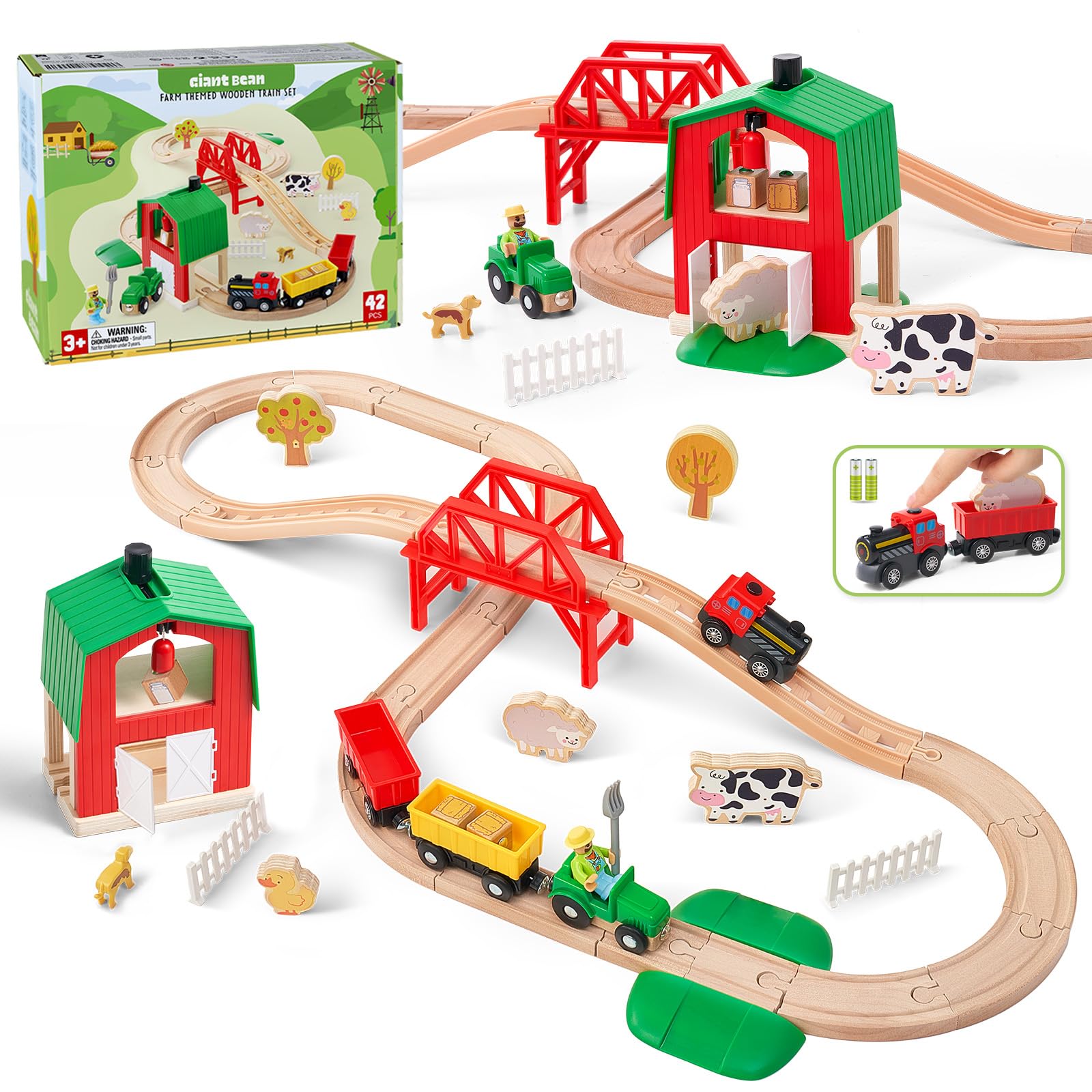 Giant bean 42-Piece Wooden Farm Train Set
