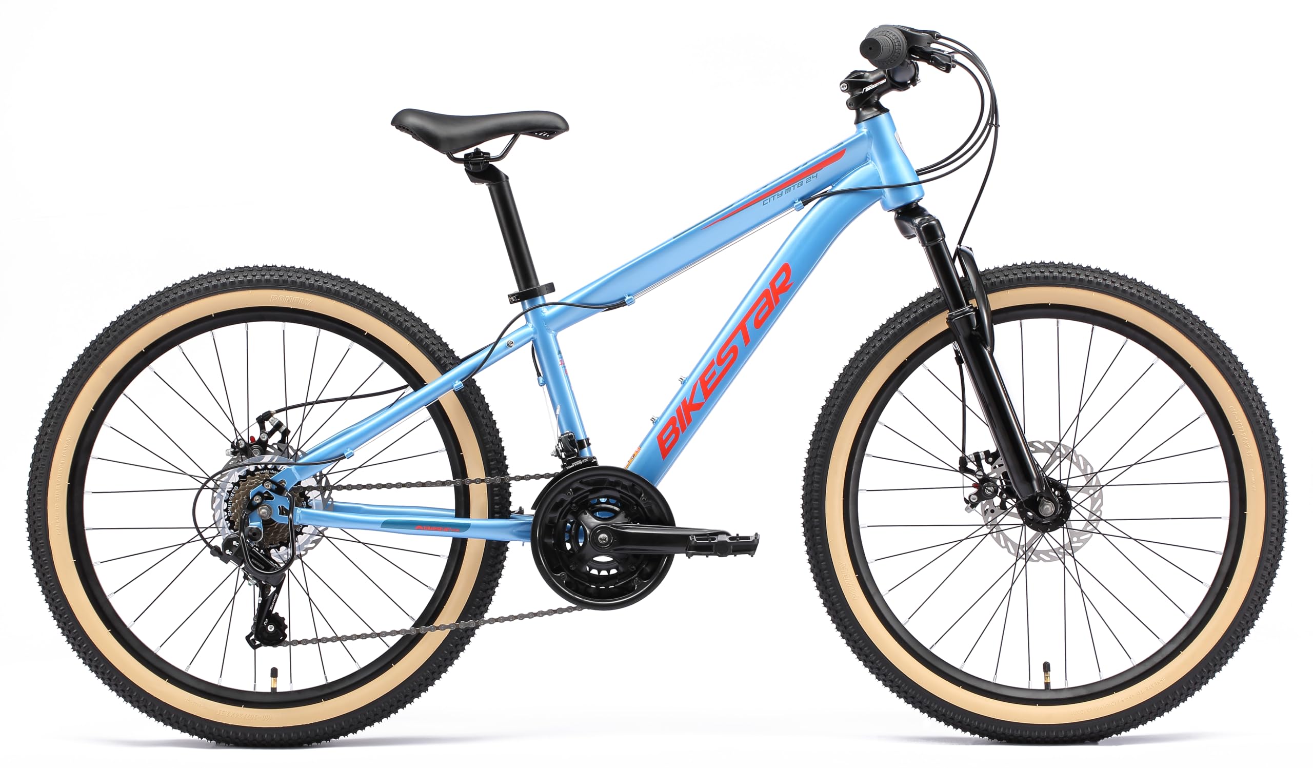 BIKESTAR MTB Mountain Bike 24" Alluminio per Bambini 8-12 Anni | Bicicletta Telaio 13 Pollici 21 velocità Shimano, Hardtail, Freni a Disco, sospensioni