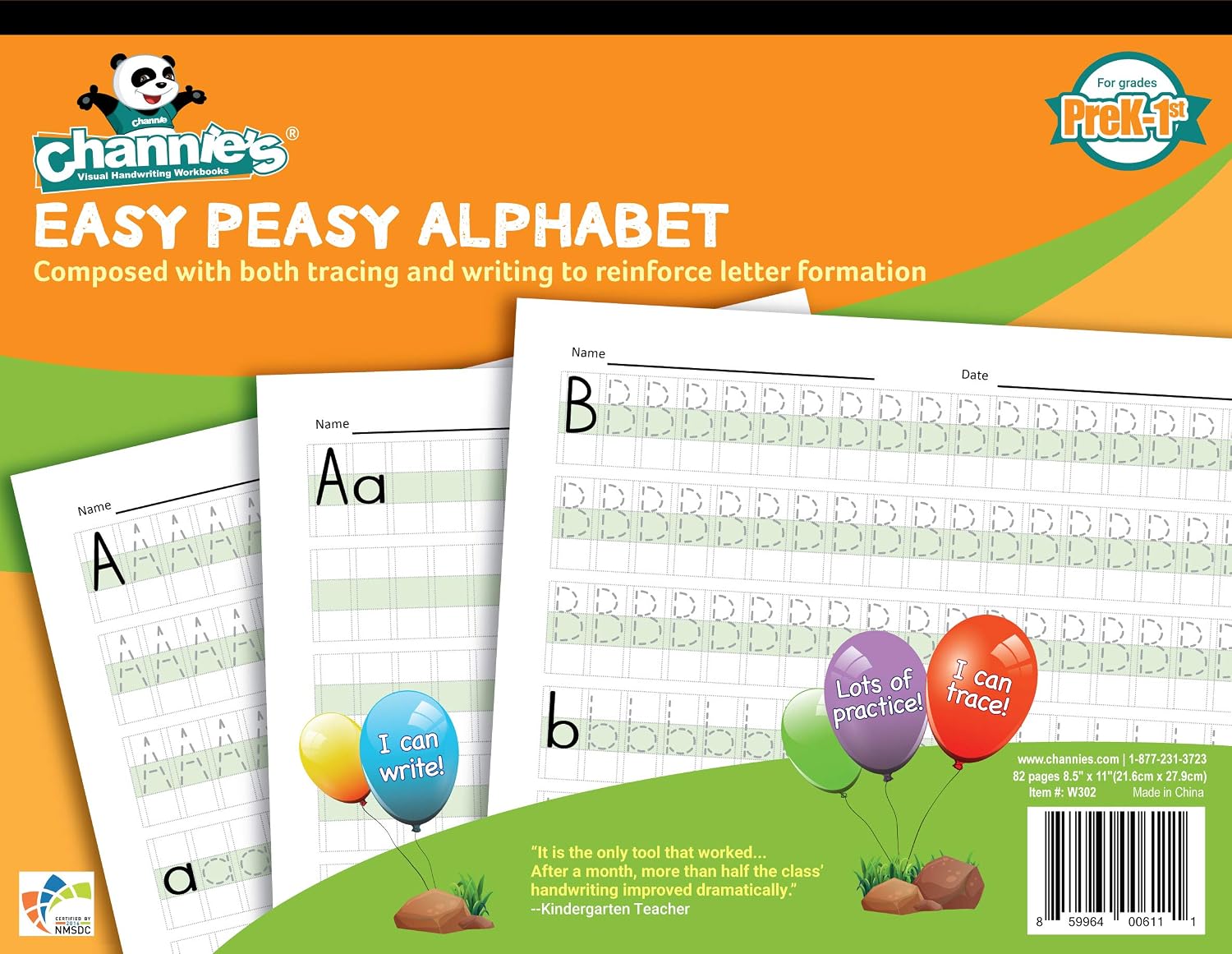 Channie's W302 EASY PEASY ALPHABET HANDWRITING WORKBOOK COMBINE BOTH TRACING & WRITING. LOTS PRACTICES! MOST VISUAL & SIMPLE WORKBOOK ON THE MARKET
