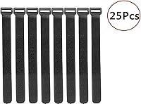 Vista 2 de 25 correas de sujeción reutilizables con gancho y bucle, 0.8 x 8 pulgadas, color negro