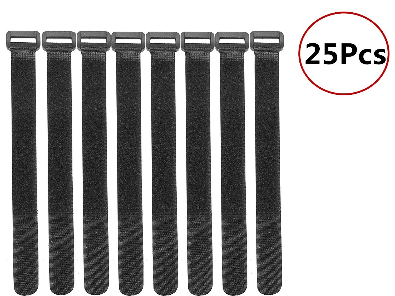 25 pcs cierre de gancho y Loop reutilizable Cable Tie Down straps- 0,8 "x 8", color negro